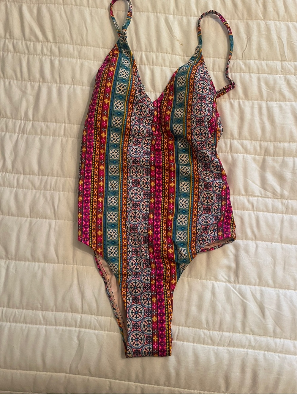 Target Girls Multicolor Striped Pattern One-Piece Swimsuit - Pink, Teal, Orange